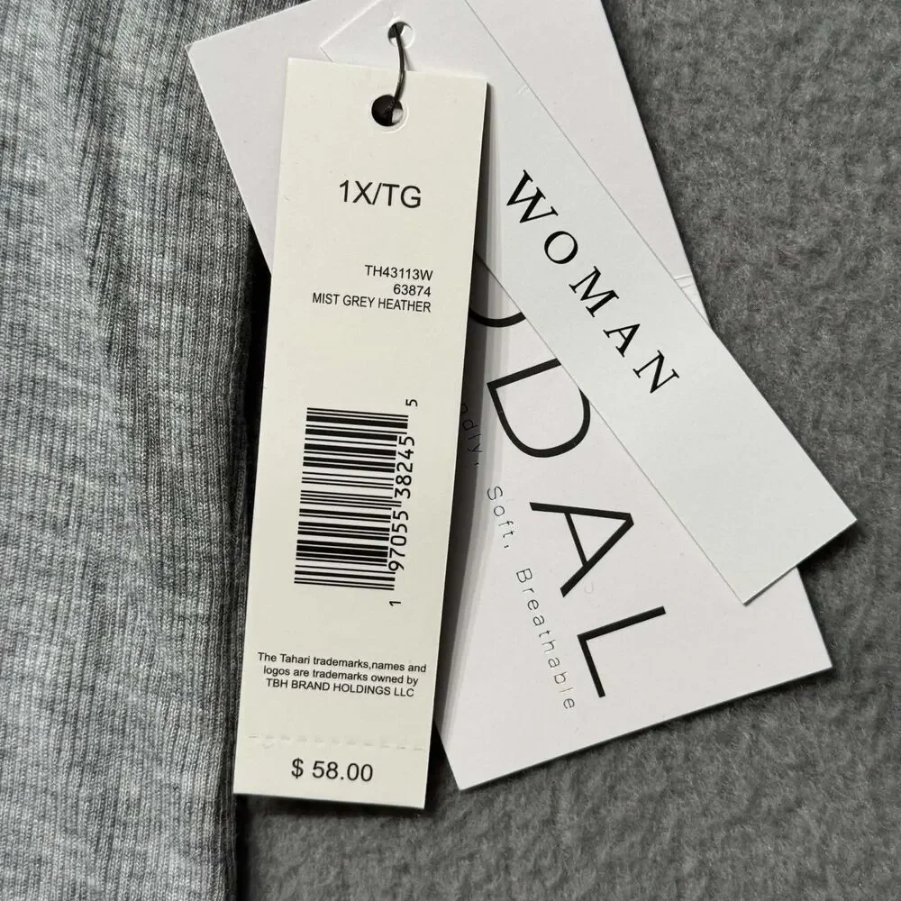 Tahari Woman Womens 1X Gray Modal Stretch T Shirt Casual Basic Soft NWT